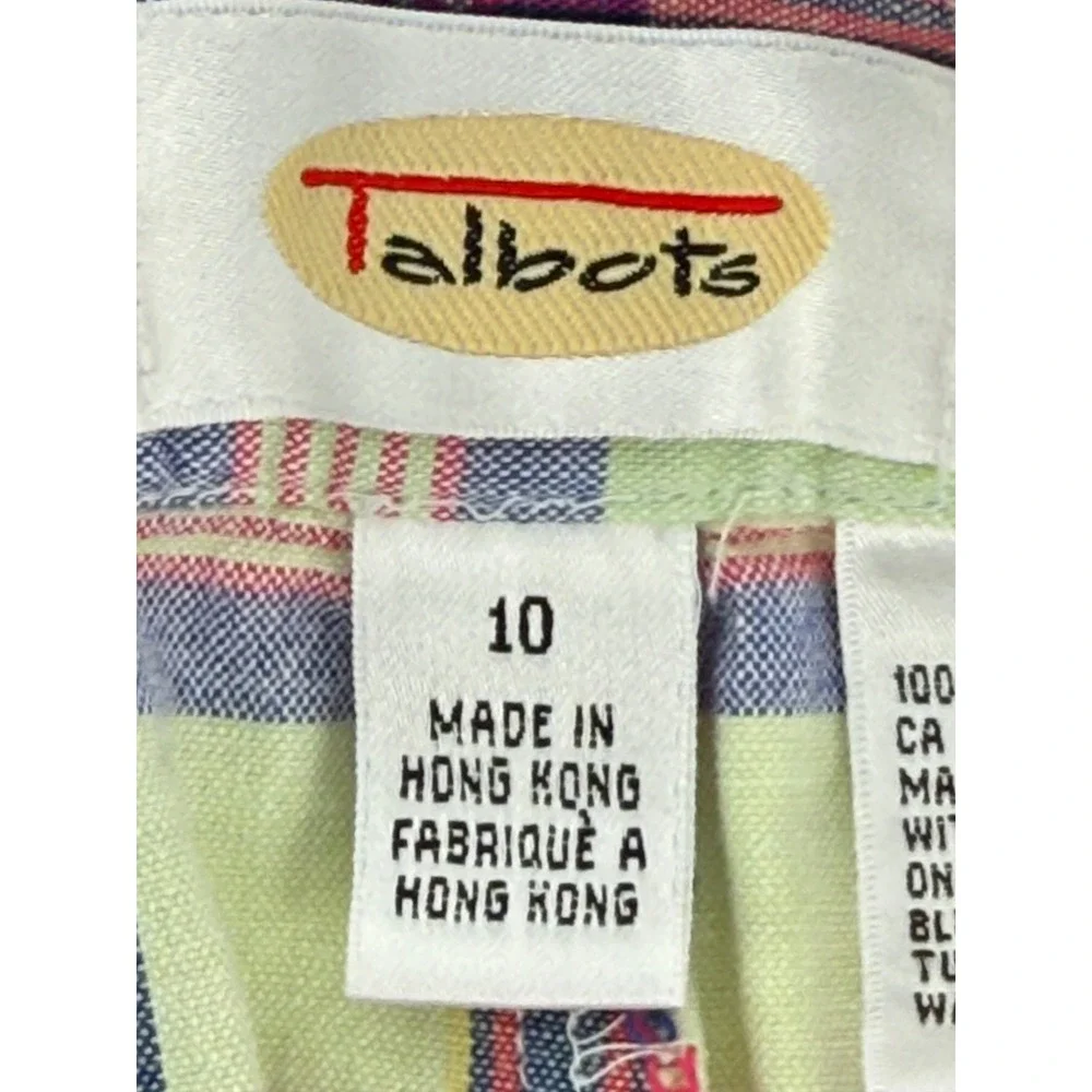 Talbots Vintage Women Sz 10 Plaid Pleated Shorts High Rise Cotton Red Blue